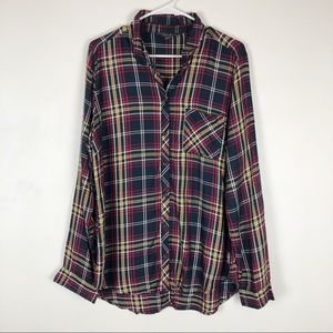 EDDIE BAUER Navy Plaid Button Down Top Size XL NWT